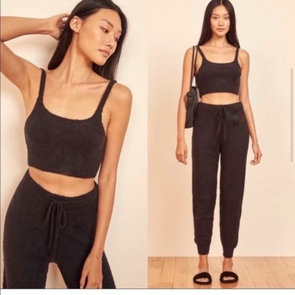 Reformation Monte Two Piece Set Fuzzy Knit Tank Top Shirt Pants Joggers NEW XL - Picture 1 of 11